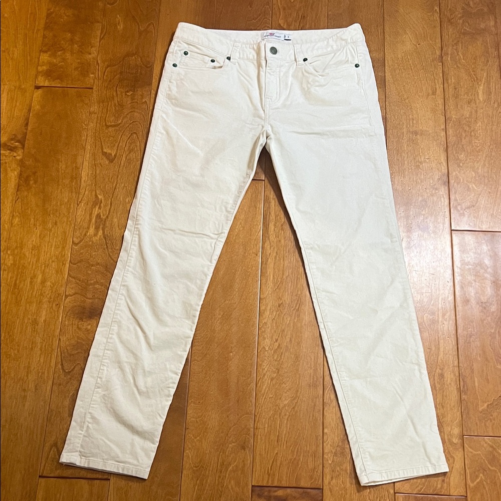Vineyard Vines Cream Velvet Skinny Pants Size 8 | Old Money Preppy Coastal Luxe - Picture 2 of 12